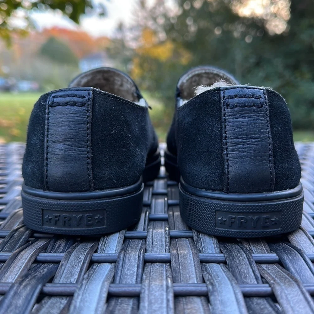 FRYE Gemma Black Suede Shearling Lined Slip-on Sneakers